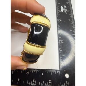 J.Crew Enamel Hinged Bangle Bracelet Gold Tone Black Cream Chunky Statement